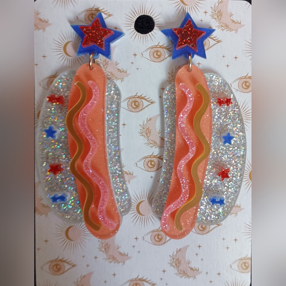 Colorful Star and Hot Dog Earrings